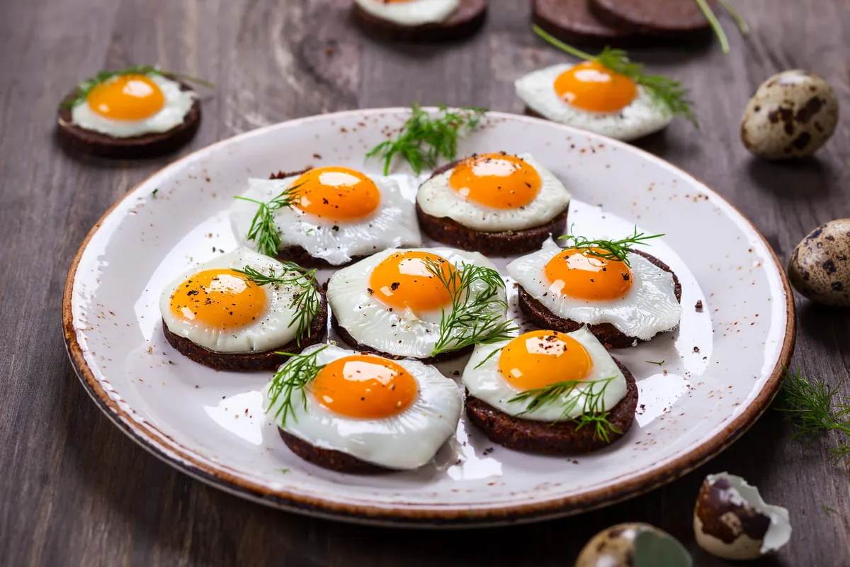 Assortiment d'œufs de caille cuits : quelques coquilles ouvertes laissent voir des jaunes jammy et d'autres bien pris
